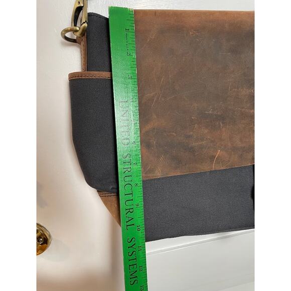 Men's Rugged Cowhide Leather Messenger Bag Laptop Carrier Charcoal Canvas Bag - Picture 11 of 13
